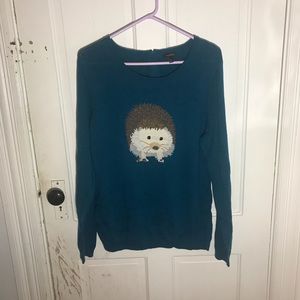 Dark Teal Talbots sweater with hedgehog detail xl